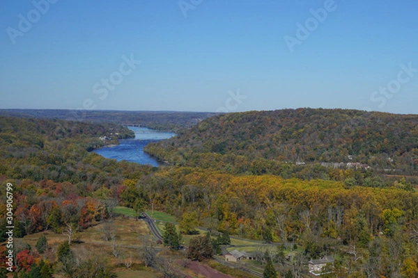 Fototapeta Washington Crossing, PA: View of the Delaware River and Pennsylvania countryside from Bowman's Hill Tower in Washington Crossing Historic Park.
