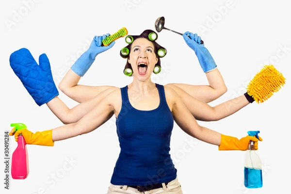 Obraz Multi Tasking Cleaning Housewife