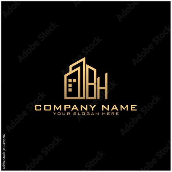 Obraz Letter BH With Building For Construction Company Logo