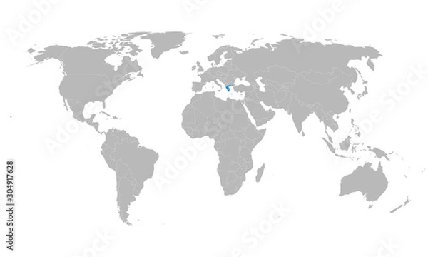 Fototapeta Greece map highlighted blue on world map vector