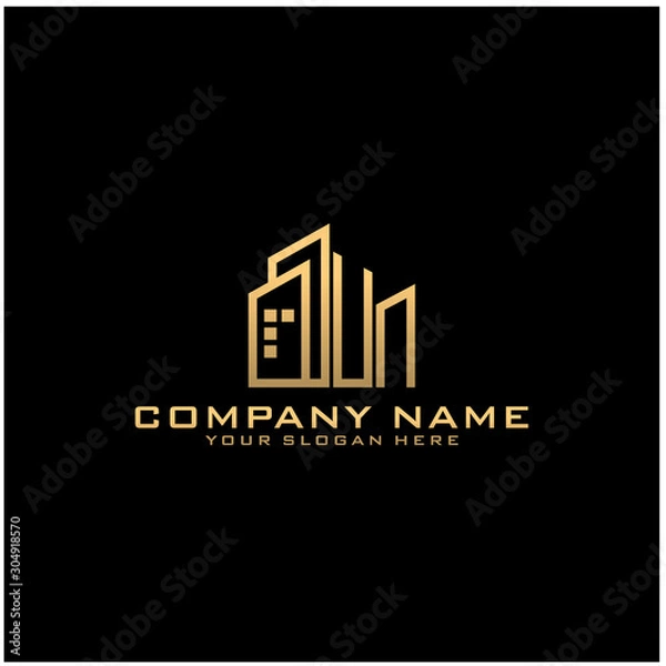 Obraz Letter UN With Building For Construction Company Logo