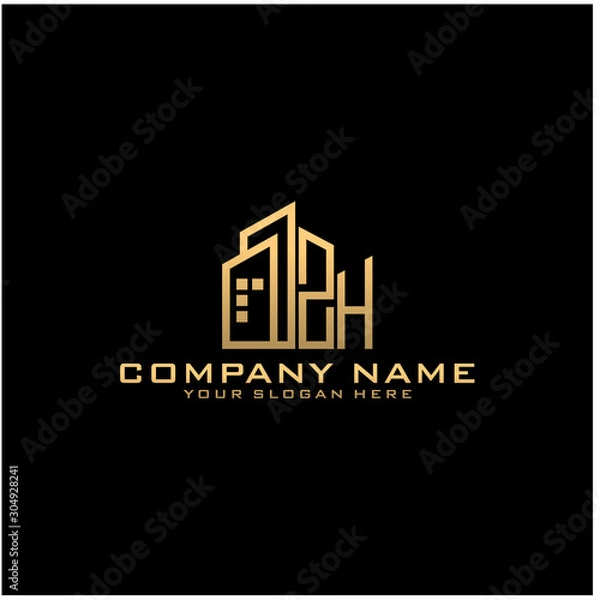 Obraz Letter ZH With Building For Construction Company Logo