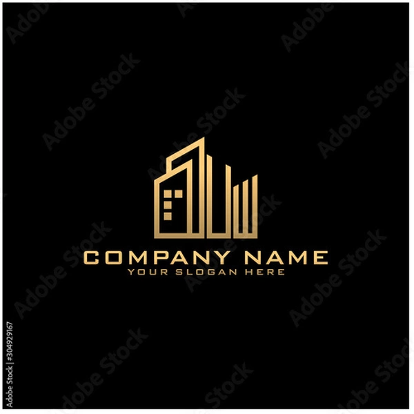Obraz Letter UW With Building For Construction Company Logo