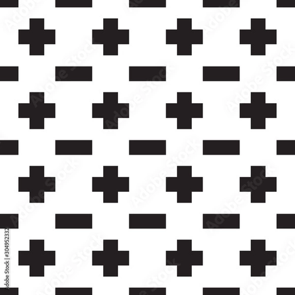 Obraz black and white seamless pattern with plus and minus