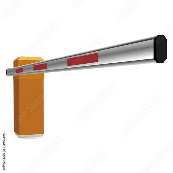 Fototapeta Open, closed parking barrier car barrier gate with stop sign isolated on transparent background. Art design street, road, stop, border.