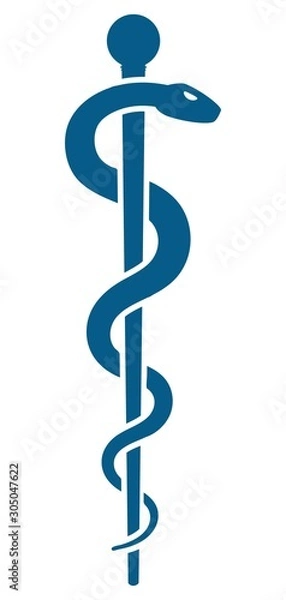 Fototapeta Medical symbol - Staff of Asclepius or Caduceus icon isolated on white background. The snake wrapped around a wooden staff. Other name Rod of Aesculapius.