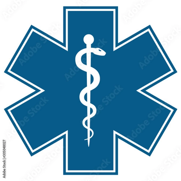 Fototapeta Medical symbol of the Emergency - Star of Life flat icon isolated on white background. EMS, First responder.