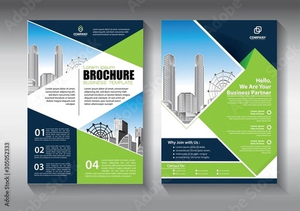 Fototapeta Business abstract vector template. Brochure design, cover modern layout, annual report, poster, flyer in A4 with colorful triangles, geometric shapes for tech, science, market with light background