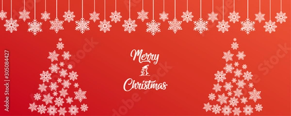 Fototapeta abstract Christmas card with tree and snowflakes with Red Background and place for your text