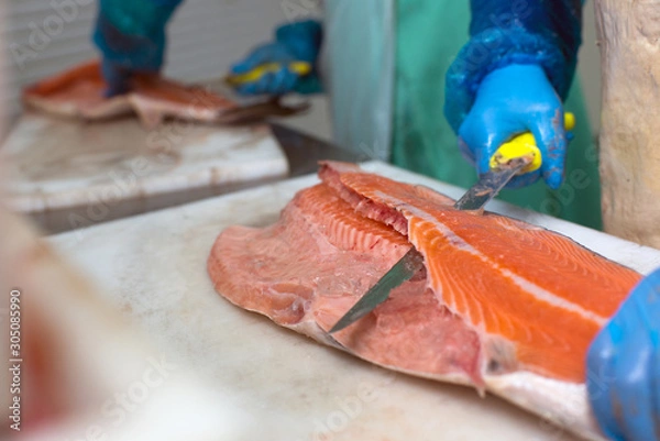 Obraz fish factory, trout fish processing