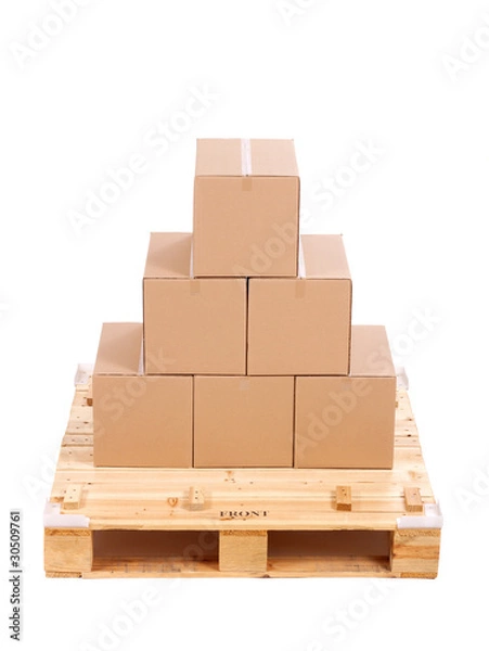Obraz cardboard boxes on wooden palette