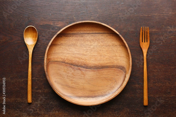 Fototapeta 木製の食器と食事の風景（合成用）