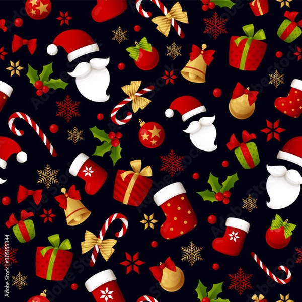 Fototapeta Merry Christmas seamless pattern decoration for holiday vector.