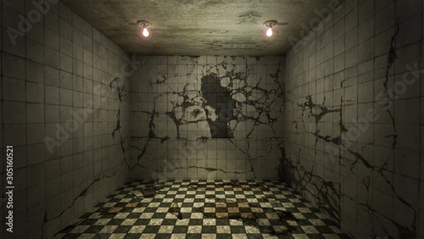 Obraz The interior design of horror and creepy damage empty room., 3D rendering.