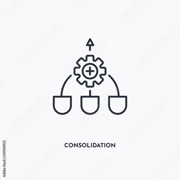 Fototapeta Consolidation outline icon. Simple linear element illustration. Isolated line Consolidation icon on white background. Thin stroke sign can be used for web, mobile and UI.