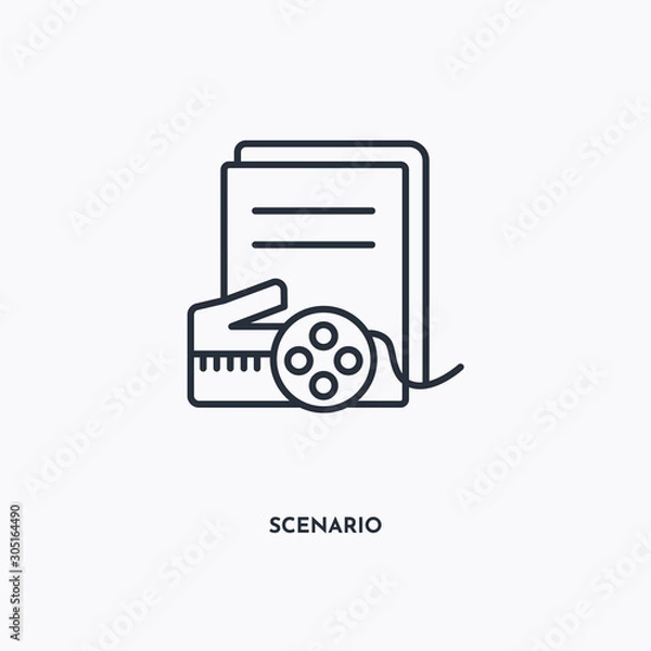 Fototapeta Scenario outline icon. Simple linear element illustration. Isolated line Scenario icon on white background. Thin stroke sign can be used for web, mobile and UI.