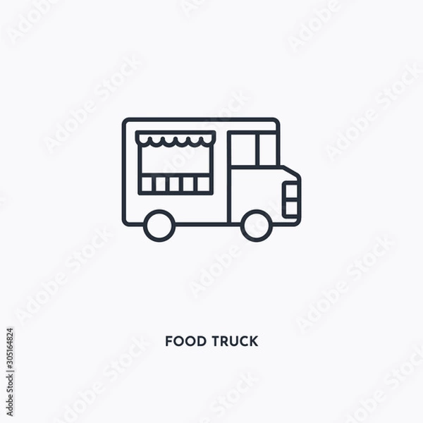 Fototapeta Food truck outline icon. Simple linear element illustration. Isolated line Food truck icon on white background. Thin stroke sign can be used for web, mobile and UI.