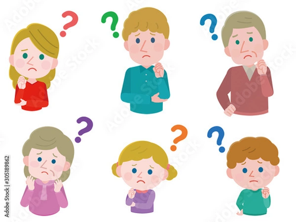 Fototapeta 白人　白人　疑問を持つ三世代家族　上半身　イラスト