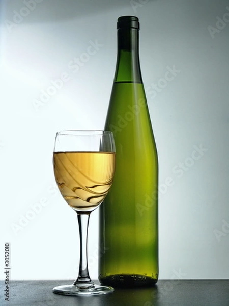 Obraz bottiglia vino bianco con bicchiere