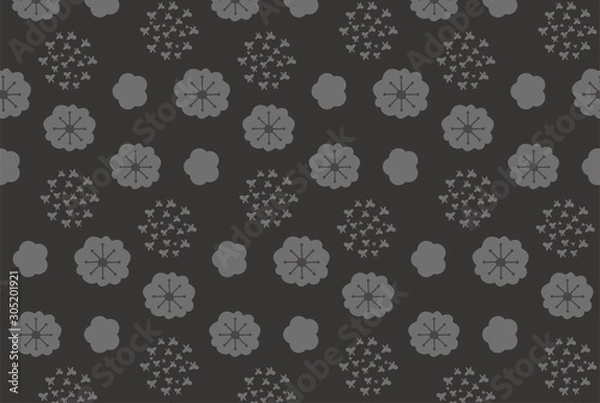 Fototapeta 和風の小花模様の黒いシームレスパターン