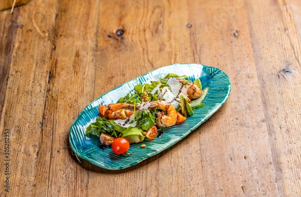 Obraz roast beef salad with baked vegetables and feta cheese