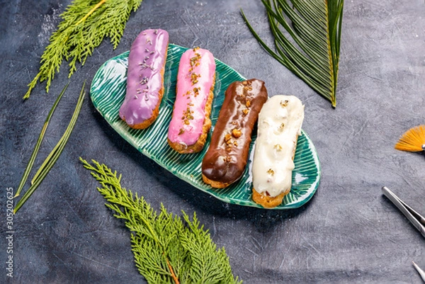 Fototapeta custard eclair with natural mousse