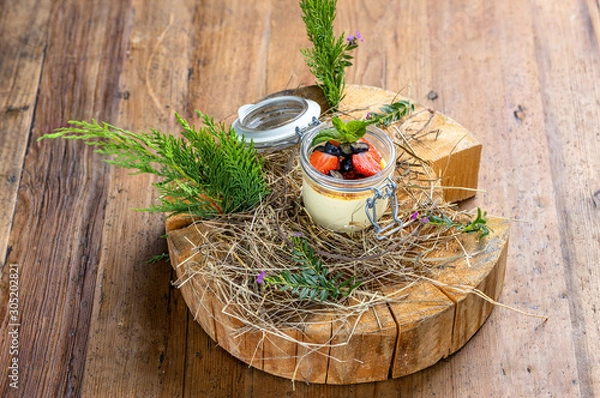 Fototapeta airy pudding with chia seeds. Dessert gained wide popularity due to its incredibly useful properties.