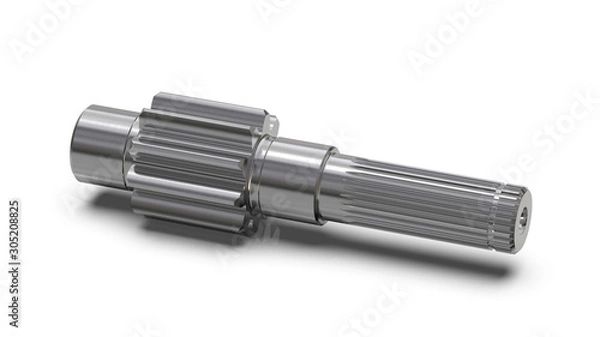 Obraz Gear shaft with splines on a white background, 3D illustration.