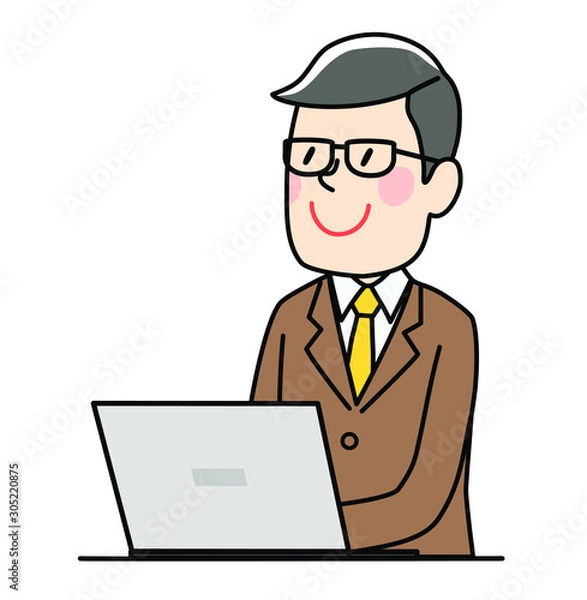 Fototapeta パソコンを使うビジネスマン　笑顔