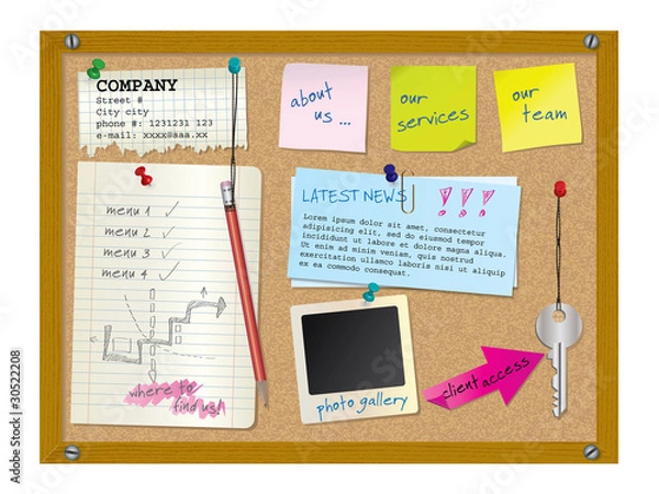 Obraz Website design template - cork board with notes