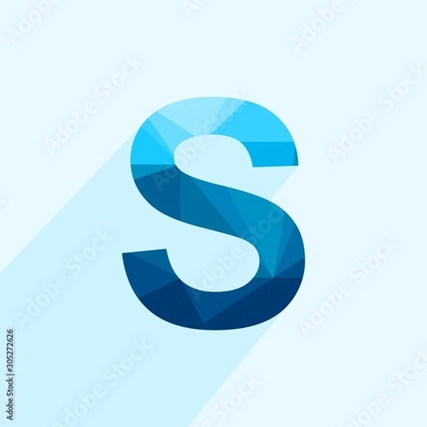 Fototapeta Blue vector polygon letter S with long shadow. Abstract low poly illustration of flat design.