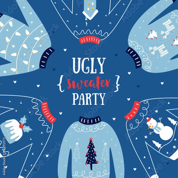 Obraz Ugly Sweater Christmas or New Year Party Invitation Vector Card