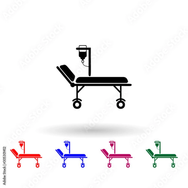 Fototapeta Hospital bed and cross with medicine dropper multi color icon. Simple glyph, flat vector of medecine icons for ui and ux, website or mobile application