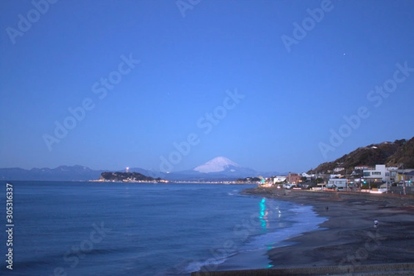 Obraz 夜明け前の星空と富士山