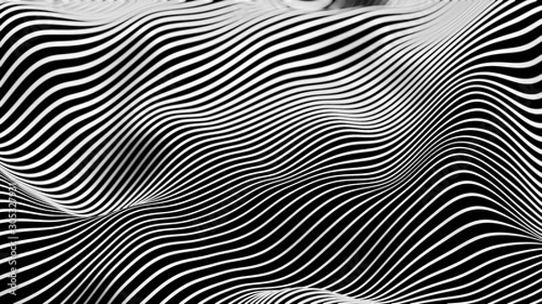 Fototapeta Deformed Diagonal Black and White Lines with Slight Depth offield Effect Applied - 3D Illustration