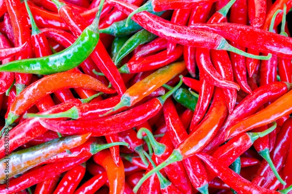 Fototapeta Red chillies in close up view