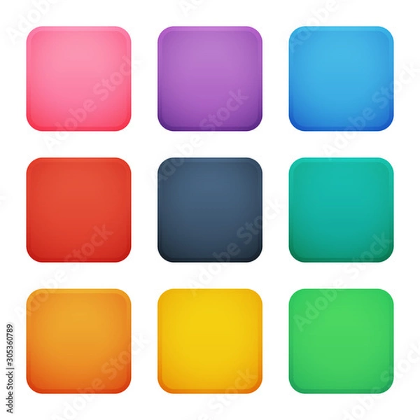 Obraz Colorful square buttons set. Vector assets for web or game design, app buttons, icons template isolated on white background.