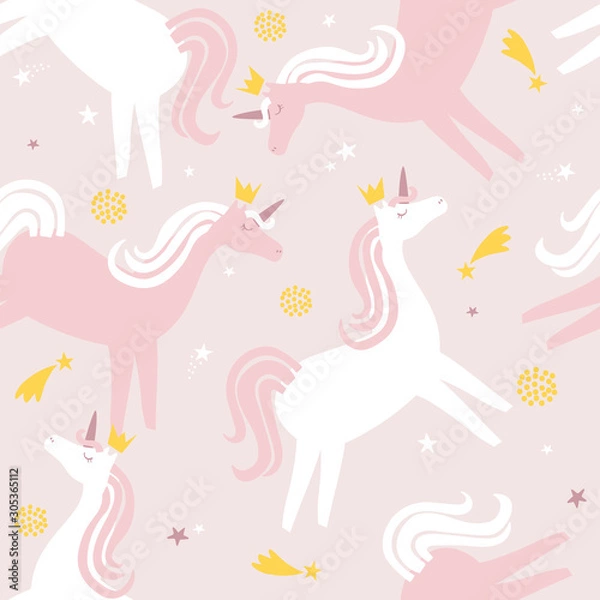 Fototapeta Horses - unicorns, hand drawn backdrop. Colorful seamless pattern with animals. Decorative cute wallpaper, good for printing. Overlapping background vector. Design illustration