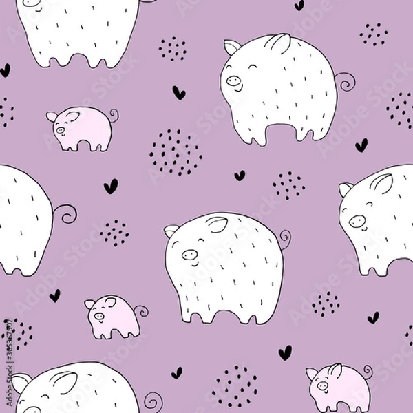 Obraz Seamless texture with funny pigs and hand drawn elements.