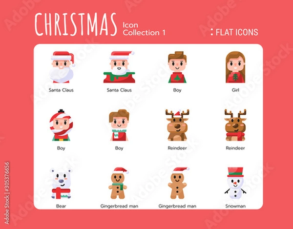 Fototapeta Flat Icons Style. Christmas Avatar for web design, ui, ux, mobile web, ads, magazine, book, poster.