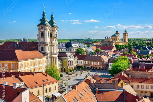 Fototapeta Panoramic view to the old town of Eger, Hungury