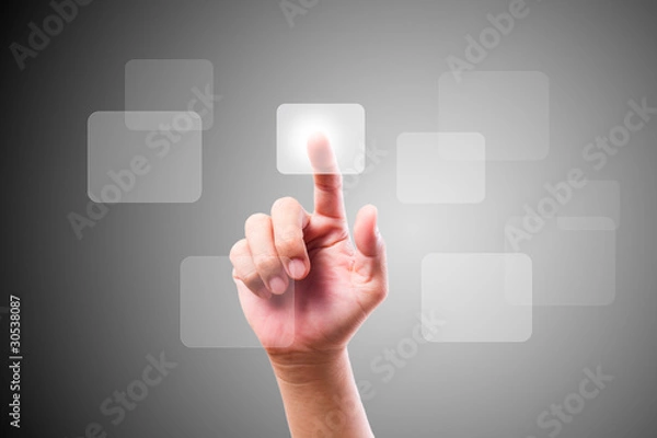 Fototapeta hand pushing button on touch screen