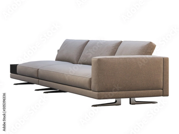 Fototapeta Modern brown fabric modular sofa with coffee table. 3d render