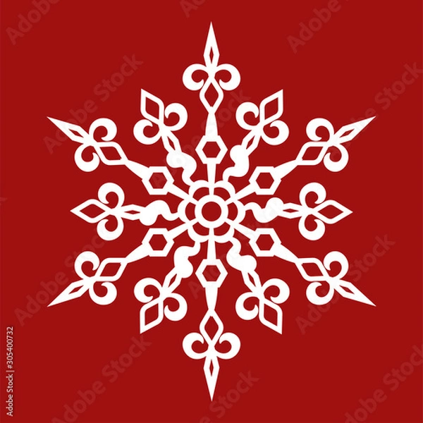 Obraz Snowflake vector icon. Isolated object on a red background.