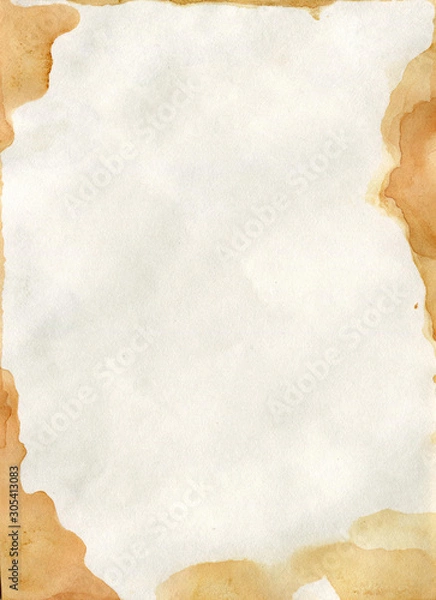 Obraz Old handmade paper. Splashes of coffee blots are brown. Texture design for old cards, invitation cards, background, wallpaper.