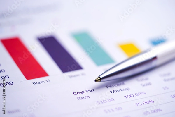 Fototapeta Charts Graphs spreadsheet paper. Financial development, Banking Account, Statistics, Investment Analytic research data economy, Stock exchange Business office company meeting concept..