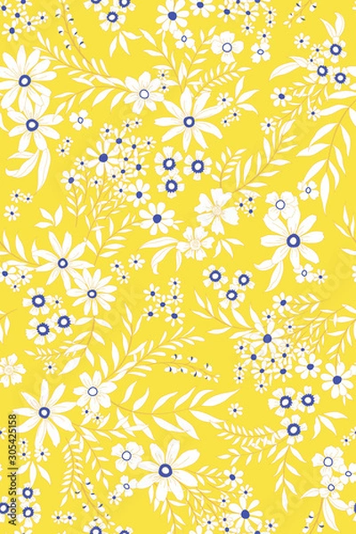 Fototapeta vector seamless ditsy floral pattern with fantasy flowers, leaves. Graphical flowers, allover design. 