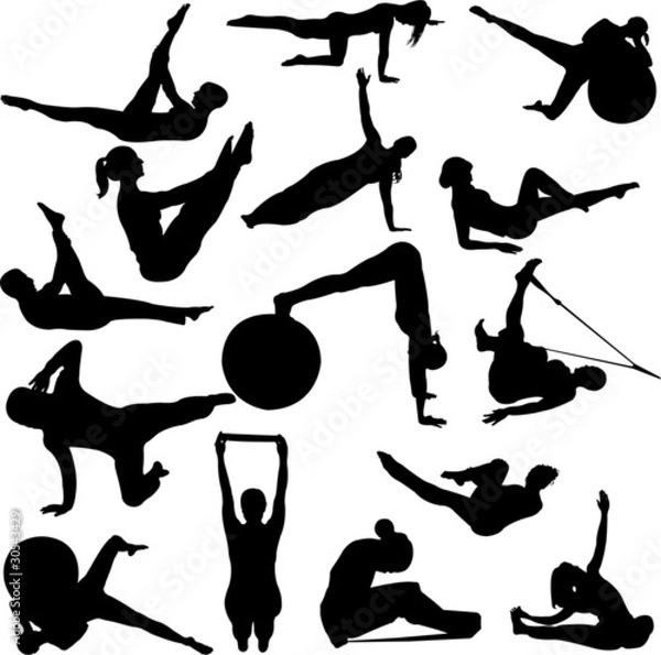 Obraz pilates sylwetki kobiet - wektor