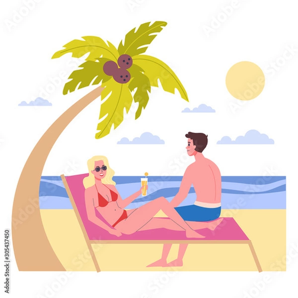 Fototapeta People relax on the beach