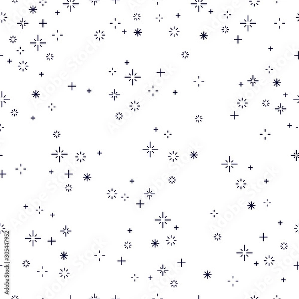 Fototapeta Space seamless background with stars, undiscovered galaxy cosmic fantastic and interesting textile fabric for children, endless tiling pattern, vector illustration.